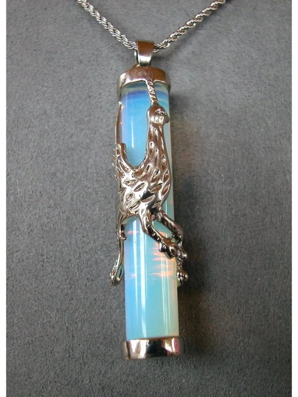 Cylindrical Opalite Pendant Wrapped with a Dragon/ Phoenix